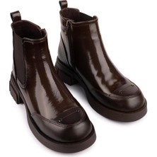 Emel Ayakkabı Hakiki Deri Düz Sade Rugan Bot Kahve 139128