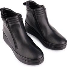 Emel Ayakkabı Hakiki Deri Sade Çift Fermuarlı Günlük Bot Siyah 021