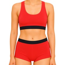 Organickid Sporty Kadın Pamuklu Kırmızı Bralet Boxer Set