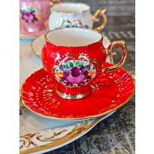 Manushum El Boyama Porselen Beyzade Kahve Fincanı-Kırmızı 1 Adet