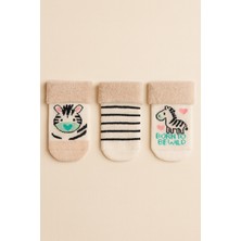 Bebek 3'lü Zebra Desenli Havlu Soket Çorap