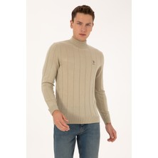 U.S. Polo Assn. Erkek Slim Fit Boğazlı Yaka Açık Haki Kazak 50315019-VR183