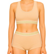 Organickid Sporty Kadın Pamuklu Ten Rengi Bralet Boxer Set