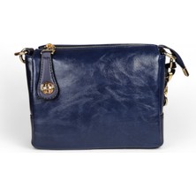 Luglio Shoes Deri Dokulu Lacivert Boncuk Askı Detaylı Kadın Omuz Çantası