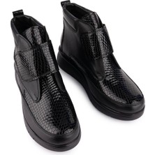 Emel Ayakkabı Hakiki Deri Modern Cırtlı Parlak Bot Siyah 3553