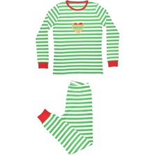 Organickid Cookie Kadın Yeşil Çizgili Uzun Kol Pijama Takımı