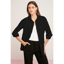 ETHIQUET Georgıa Kadın 100% Pamuk Poplin Oversize Fit Siyah Gömlek