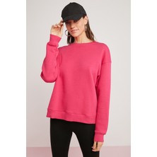 Ethiquet Alfreda Kadın İçi Polarlı Yumuşacık Yuvarlak Yaka Comfort Fit Pembe Sweatshirt