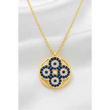 Çekirdek Jewelry 925 Ayar Gümüş Altın Kaplama Çoklu Nazar Kolye