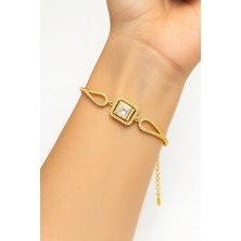Çekirdek Jewelry 925 Ayar Gümüş Altın Kaplama Baget Taşlı Bileklik