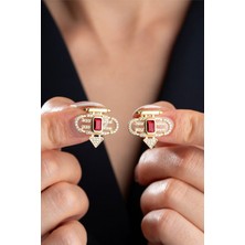 Çekirdek Jewelry 925 Ayar Gümüş Altın Kaplama Baget Taşlı Küpe