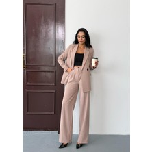 Afri Bej Kadın Polly Viscon Takım – 1. Sınıf Kumaş Blazer Ceket & Palazzo Pantolon Ikili Takım
