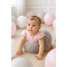 Baby Hola 0-3 Yaş Doğum Günü Parti Konsept Tütü Pırıltılı Bebek Elbisesi Pembe Gri