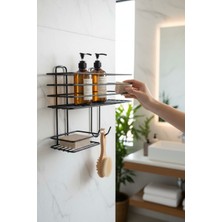 Karteya Siyah 1 Adet Tasarım Uzun Kancalı Sabunluklu Banyo Düzenleyici Raf