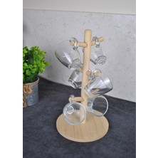 Qualitev 6 Kişilik Ahşap Standlı Mini Kahve Bardağı Seti 75 ml Paşabahçe Espresso Bardak