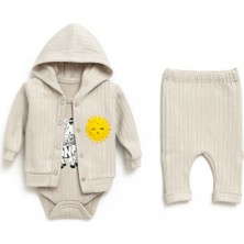 Joy Kids 3'lü Erkek Bebek Penye %100 Pamuk Zıbın Takımı (0-9 Ay)