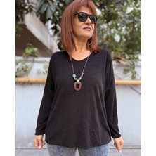 Denizege Butik Angora Yumoş Kolyeli Kazak Siyah