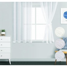 Goccia Petek Üstü Mutfak Kısa Boy Tül Perde Ütü İstemeyen Ekstraforlu Kurşunlu Pilesiz Tek Kanat Beyaz