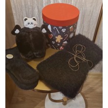 Hediye Seti-El Örgüsü Siyah Yumuşak Atkı,çorap ve Kulaklık