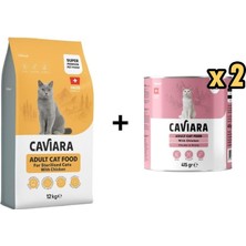 Caviara Tavuklu Kısırlaştırılmış Kedi Maması 12 kg + 2 Adet Caviara Sos Içinde Et Parçacıklı Tavuklu Yetişkin Kedi Konservesi 415 gr