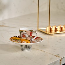 Türk Kahve Fincanı Içe Geçmeli Vintage Floral 2 Kişilik 4 Parça (Fincan+Tabak)