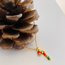 Kyver Yılbaşı Hediyelik Kolye Baston Şeker Figürlü Kadın Kolye Çelik Gold 45CM