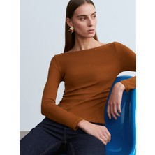 Dilvin 31401 Büzgülü Kayık Yaka Top-K.kiremit