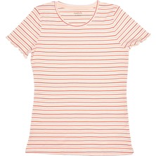 Organickid Mini Me Turuncu Çizgili Kadın T-Shirt