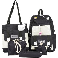 Babytex Çanta Seti 5li Siyah Çanta Seti Omuz Çantası Sırt Çantası Okul Çantası Anne Bebek Çantası