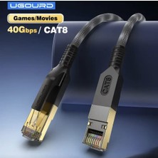 Ugourd 1-Metre Cat8 Ethernet Kablosu 40 GPBS+5G+2000 Mhz. RJ45 Konnektör Ce+Fc+Rohs Lisanslı Hasır Örgülü Sağlam Kablo Orjinal Premium Kalite