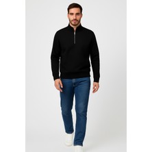 Regular Fit Yarım Fermuarlı Dik Yaka Basic Sweatshirt