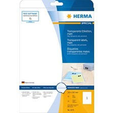 Storemax Herma 4375 Hava Şartlarına Dayanıklı Folyo Etiketleri Dın A4 Şeffaf 210 x 297 Mm, 25 Yaprak, Polyester Folyo, Mat Kendinden Yapışkanlı, Yazdırılabilir, Kalıcı Yapışan Yapışkan Folyo, 25 Yapışkan