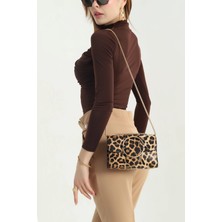 Clodi Leopar Desenli Mıknatıs Kapaklı Halkalı Kadın El ve Omuz Çantası