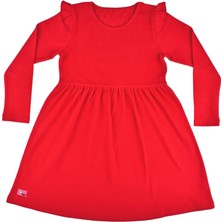 Organickid Cookie Kız Çocuk Kırmızı Uzun Kol Elbise
