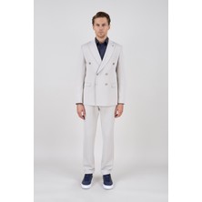 Paco Romano Erkek Slim Fit Sivri Yaka Puntolu Kapak Cepli Taş Yarım Astar Kruvaze Takım Elbise