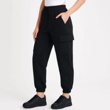 Melen Moda Siyah Jogger Eşofman Altı Rahat Kalıp, Kargo Cepli,  Lastikli Paça, Günlük Spor Pantolon - Siyah