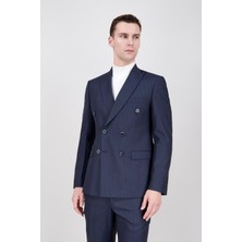 Paco Romano Erkek Slim Fit Sivri Yaka Lacivert Kruvaze Takım Elbise