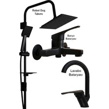 Tesitay Siyah Banyo Seti Lavabo Banyo Bataryası ve Robot Duş Takımı Komple Siyah Musluk Armatür Batarya Duş