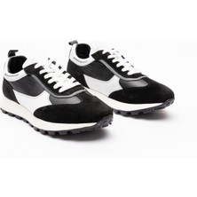 1416 Erkek Siyah Beyaz Deri Bağcıklı Spor Ayakkabı