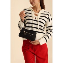 Clodi Siyah Parlak Doku Fermuarlı Kadın El Çantası