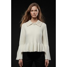 Studio Fashion 1988 Kadın Krem Peplum Yumoş Triko Kazak