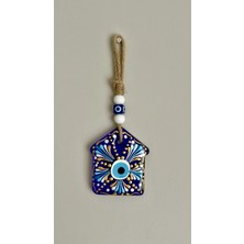 Rakun Home Ev Figürlü El Boyaması Cam Nazar Boncuğu | Jüt Ipli Duvar Süsü