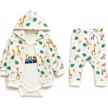 Joy Kids Erkek Bebek Safari Train 3’lü Zıbın Takımı (0-9 Ay) (Beyaz)