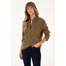 U.S. Polo Assn. Kadın Açık Haki Fermuarlı Dik Yaka Polar Sweatshirt 50316714-VR183