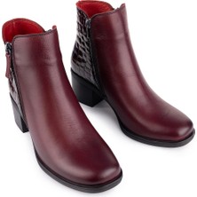 Emel Ayakkabı Hakiki Deri Topuklu Modern Bot Bordo 748