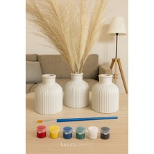 Lunora Design Taş Tozu Mini Dekoratif Vazo Seti – Boyanabilir Seramik Görünümlü 3’lü Masa Üstü Aksesuar