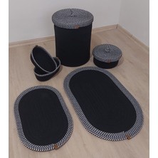 Mtg Jüt Tasarım El Emeği Doğal Jüt Kordon Halattan  Banyo Seti / 1 Adet Çamaşır Sepeti / 2 Adet Paspas / 3 Adet Organizer