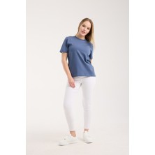 G-FOX Kadın Basic Bisiklet Yaka Kısa Kollu %100 Pamuk Rahat Kalıp Nefes Alan Tişört 6008