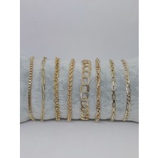 Kusakli 8'li Gold Altın Rengi Zincir Bileklik Seti