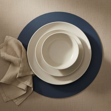 Grand Fine Art 2 Adet Lacivert Deri Amerikan Servis Supla Yuvarlak Siyah 33X33-KOLAY Silinebilir Supla